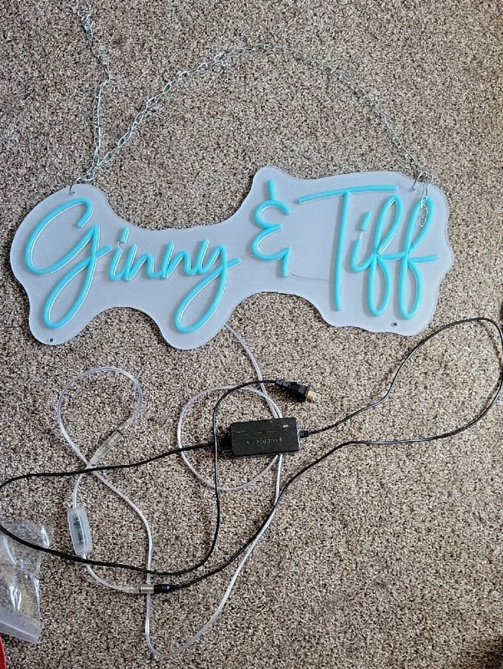Custom Blue Neon Script Name Sign - Ginny & Tiff